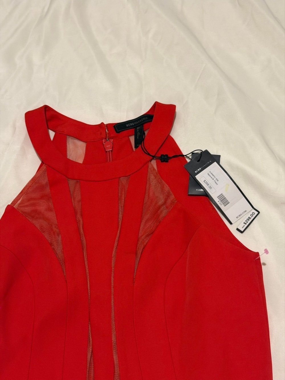 BCBGMaxAzria Red Mesh-Panel Halter Skater Dress,NWT - Picture 15 of 16
